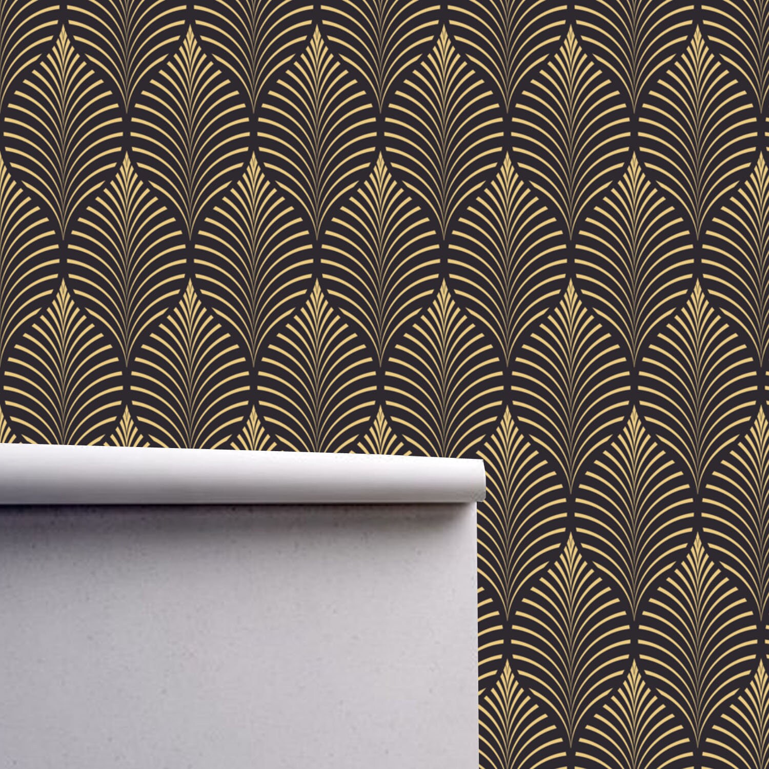 Geometrische Art Deco Schwarz Gold Tapete monochrome geprägt | Etsy