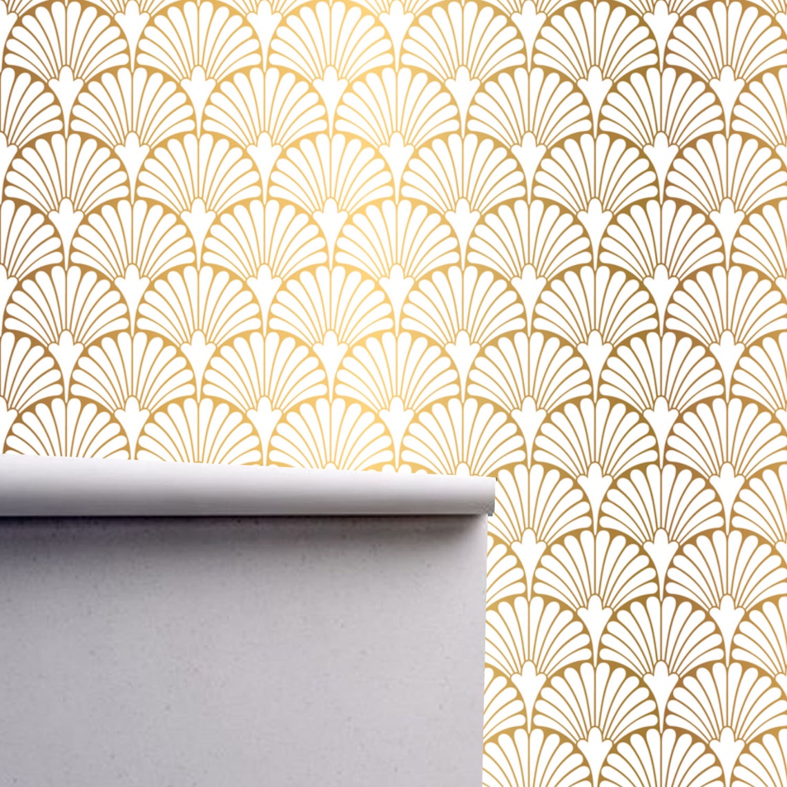 Geometric Art Deco Gold White Wallpaper Monochrome Embossed Etsy