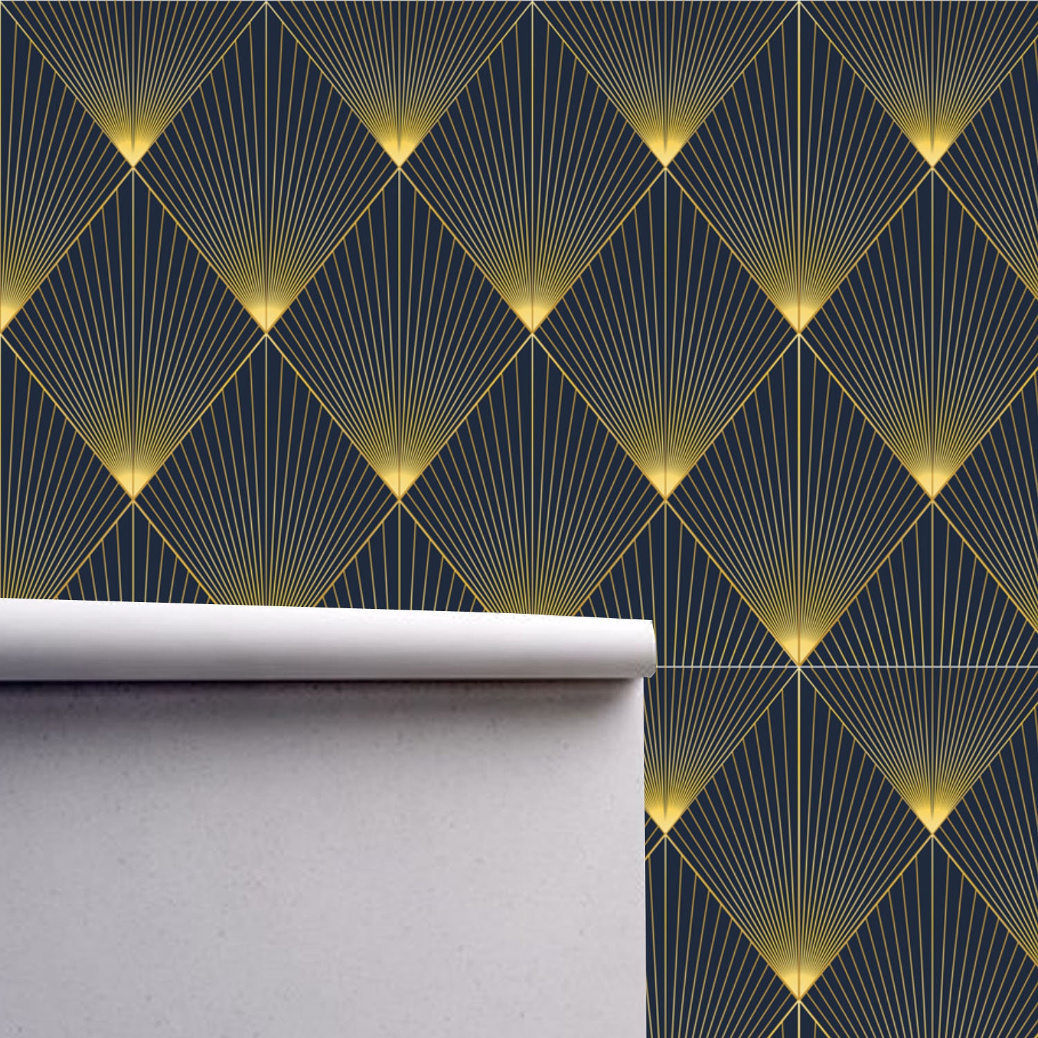 Geometric Art Deco Gray Gold Wallpaper Monochrome Embossed Etsy