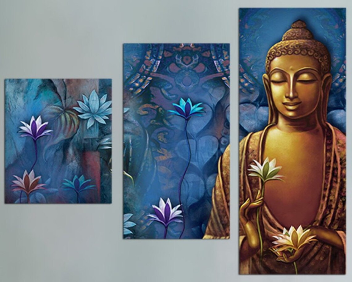 Buy Bronze Gautam Buddha Large Wall Art 5 Piece Canvas Bedroom Online