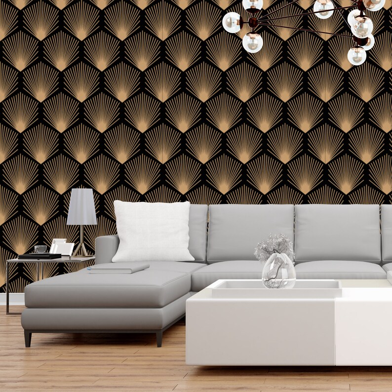 Vintage Black Gold Art Deco Wallpaper Monochrome Embossed Etsy