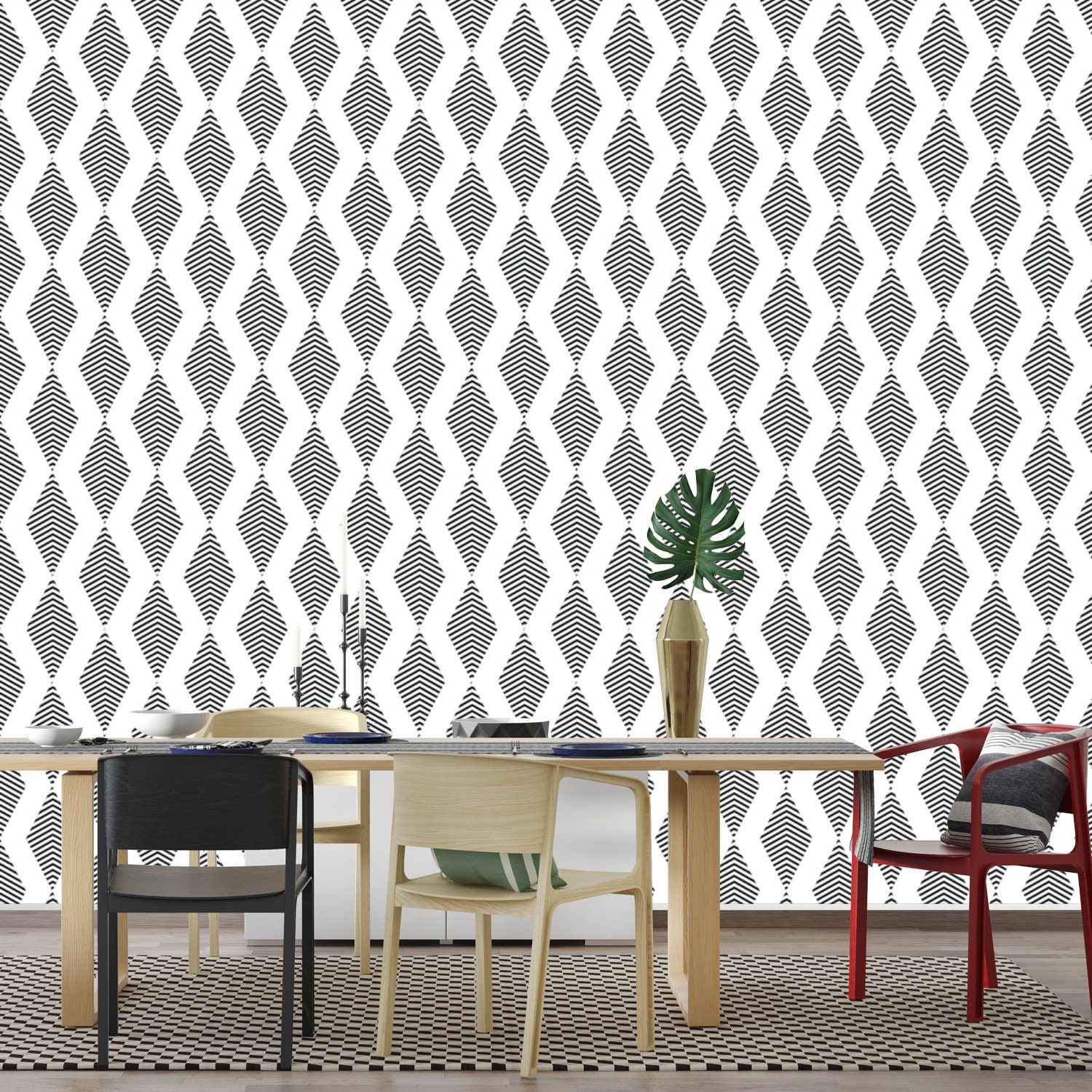 Geometric Art Deco White Grey Wallpaper Monochrome Embossed Etsy