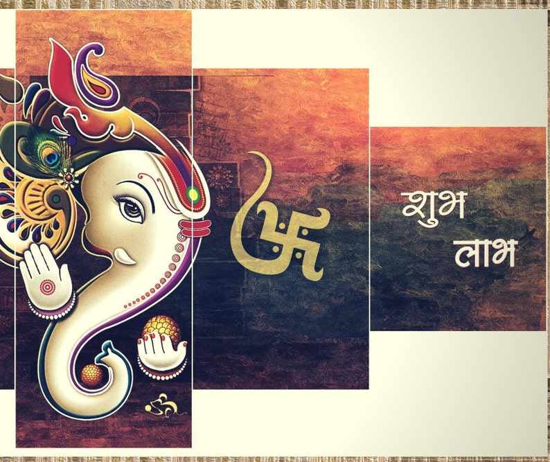 Large Ganesha Canvas Wall Art Set Ganesh Hindu Meditation Etsy