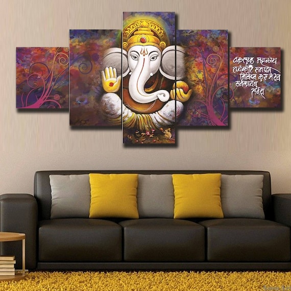 Ganesha Large Canvas Wall Art Om Mantra Hindu Yoga Meditation Etsy