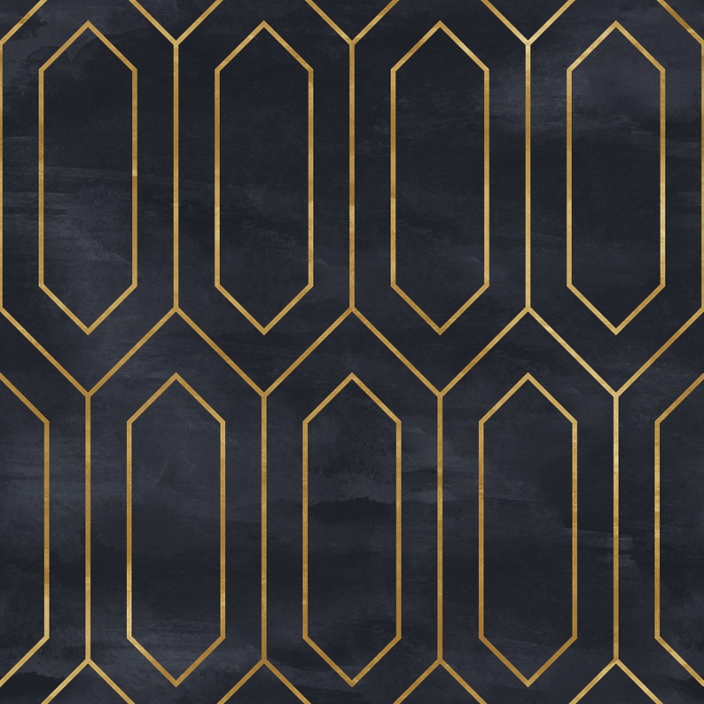 Geometric Art Deco Black Gold Wallpaper Removable Peel Stick | Etsy