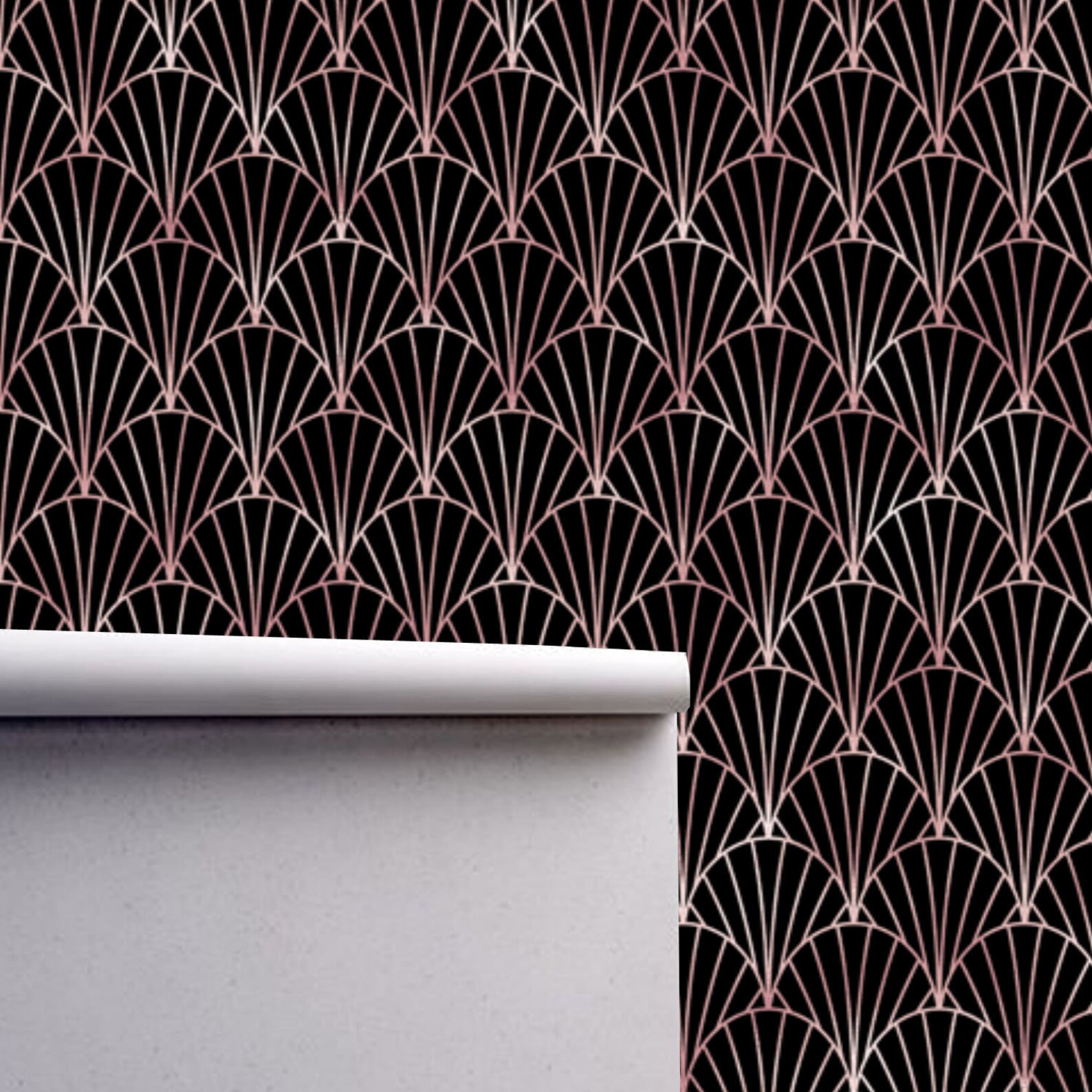 Rose Gold Black Geometric Wallpaper Monochrome Embossed Etsy UK