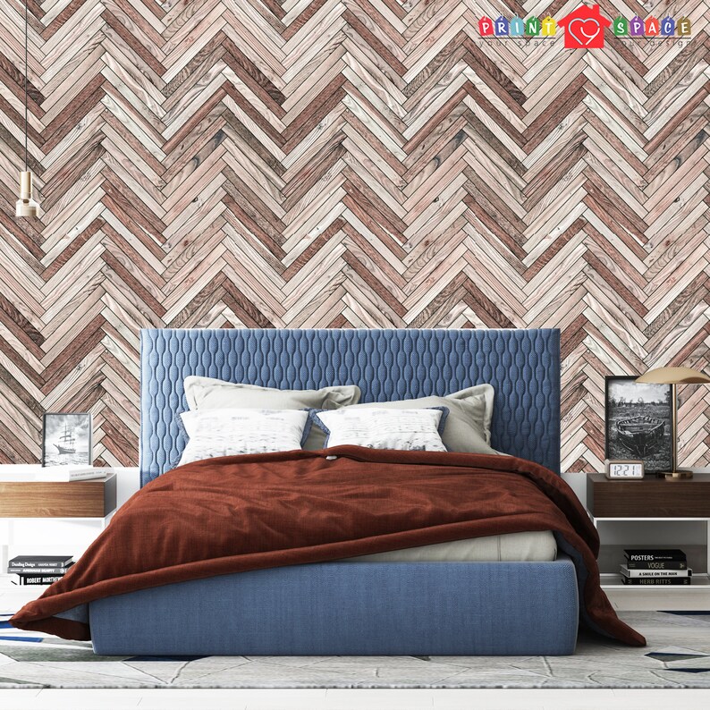 Herringbone Planks Shiplap Wallpaper Chevron Wood Wallpaper Etsy