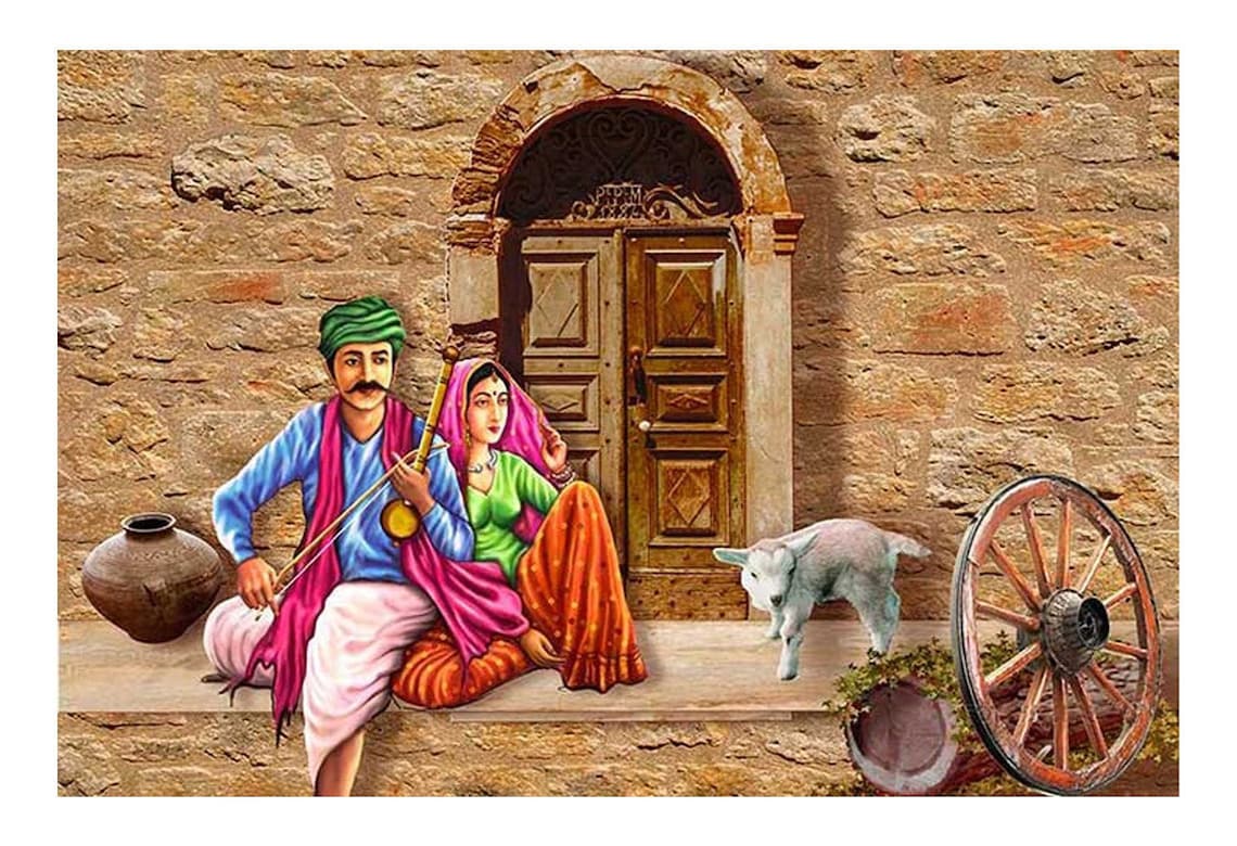 Rajasthani Village Canvas Wall Art Rajasthani Canvas Print Etsy UK