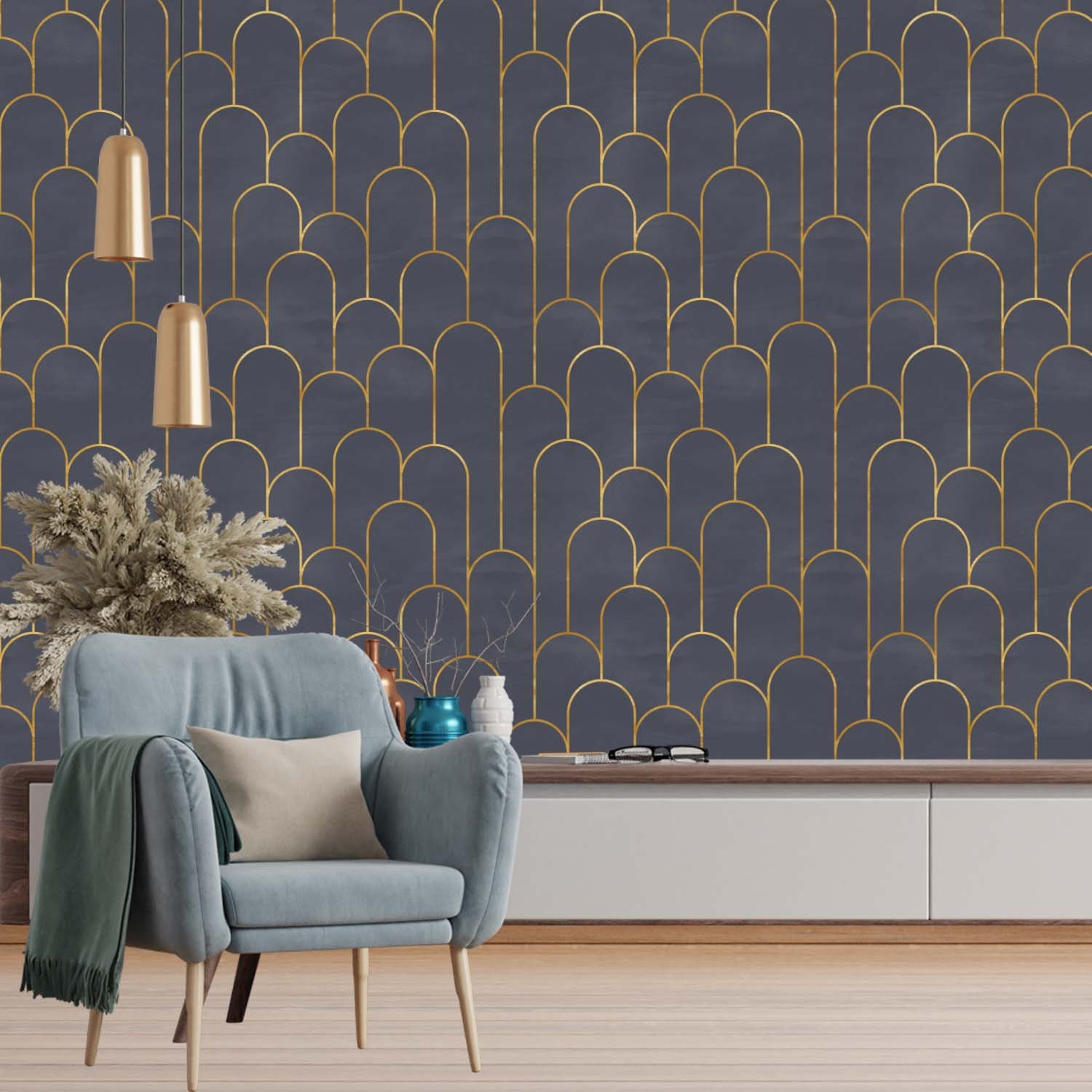 Dark Gray Gold Art Deco Wallpaper Traditional Non Woven or Etsy