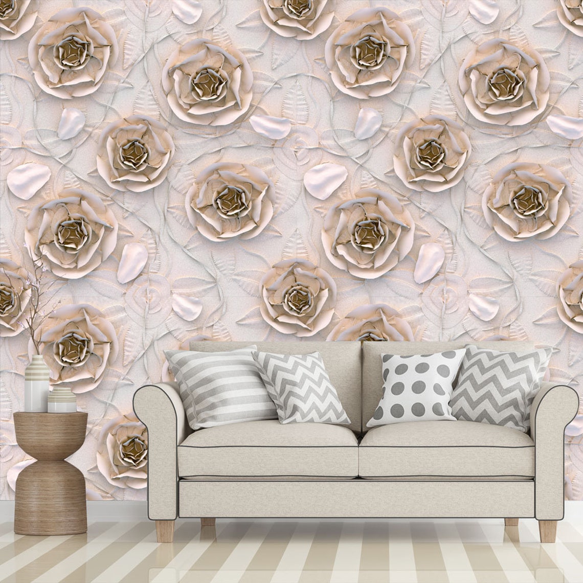Elegant 3D Rose Gold Roses Wallpaper Traditional nonwoven Etsy