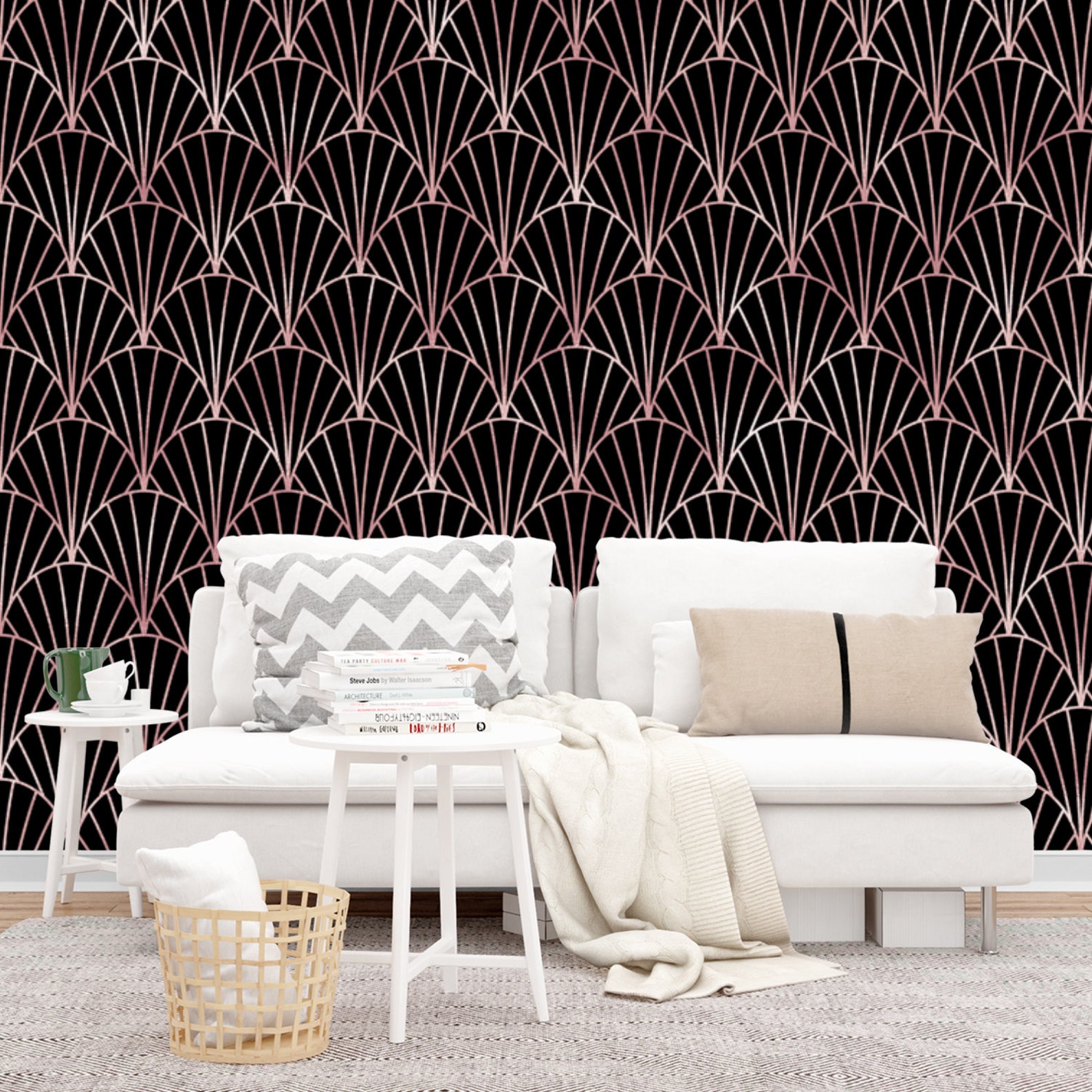 Rose Gold Black Geometric Wallpaper Monochrome Embossed Etsy UK