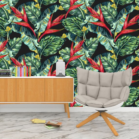 Leaf Tropical Nature Wallpaper Prepasted Peel And Stick Wall Etsy