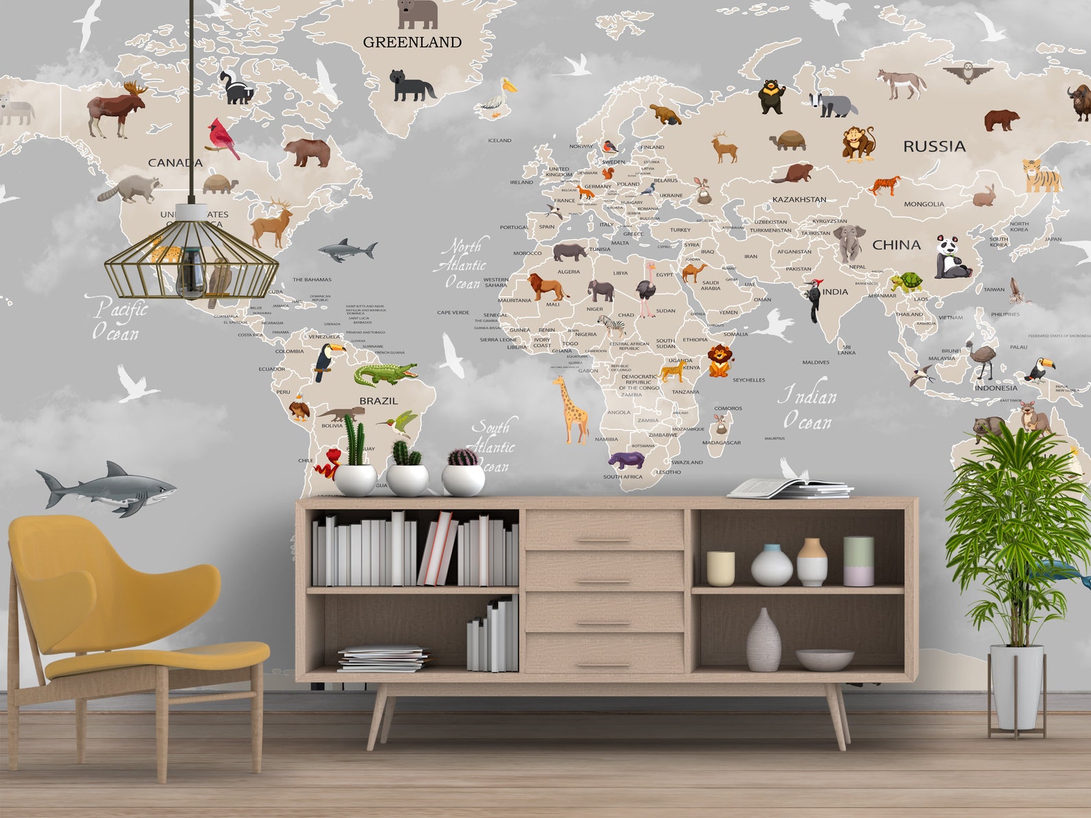 Animal and World Map Wallpaper Traditional or Removable Peel - Etsy