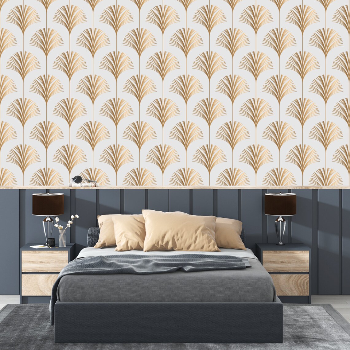 Geometric Art Deco White Gold Wallpaper Monochrome Embossed | Etsy