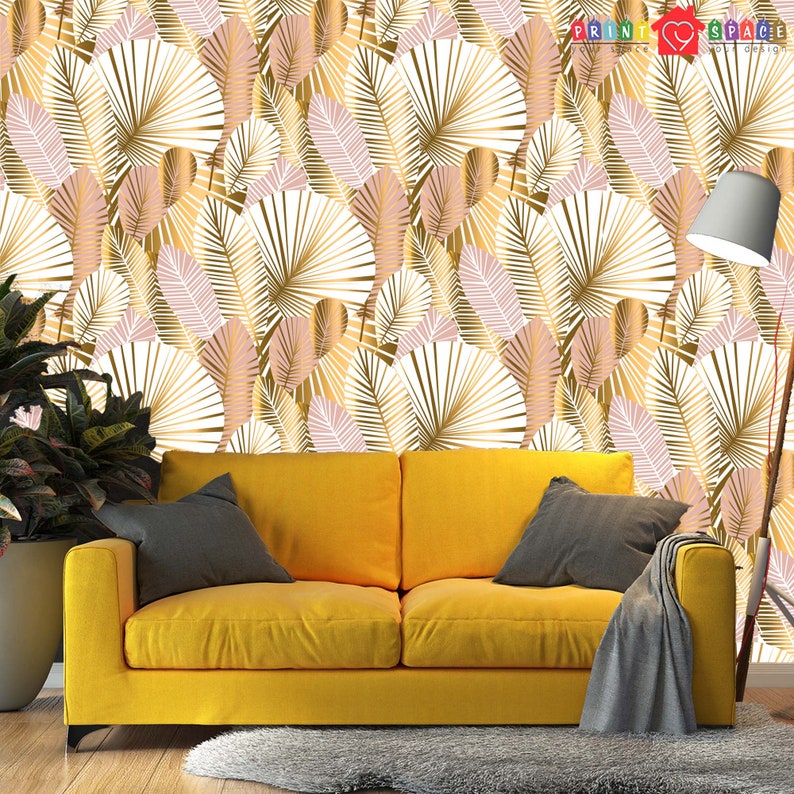 Rose Gold Tropical Palm Leaf Wallpaper Traditional or Etsy