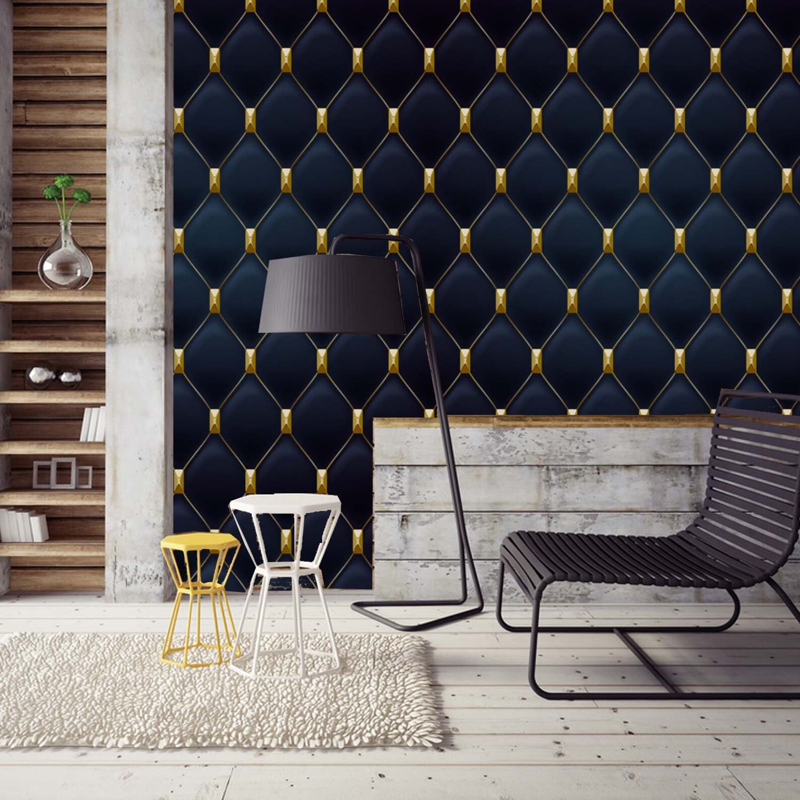 Art Deco Geometric Wallpaper in Navy Blue & Gold Removable Etsy