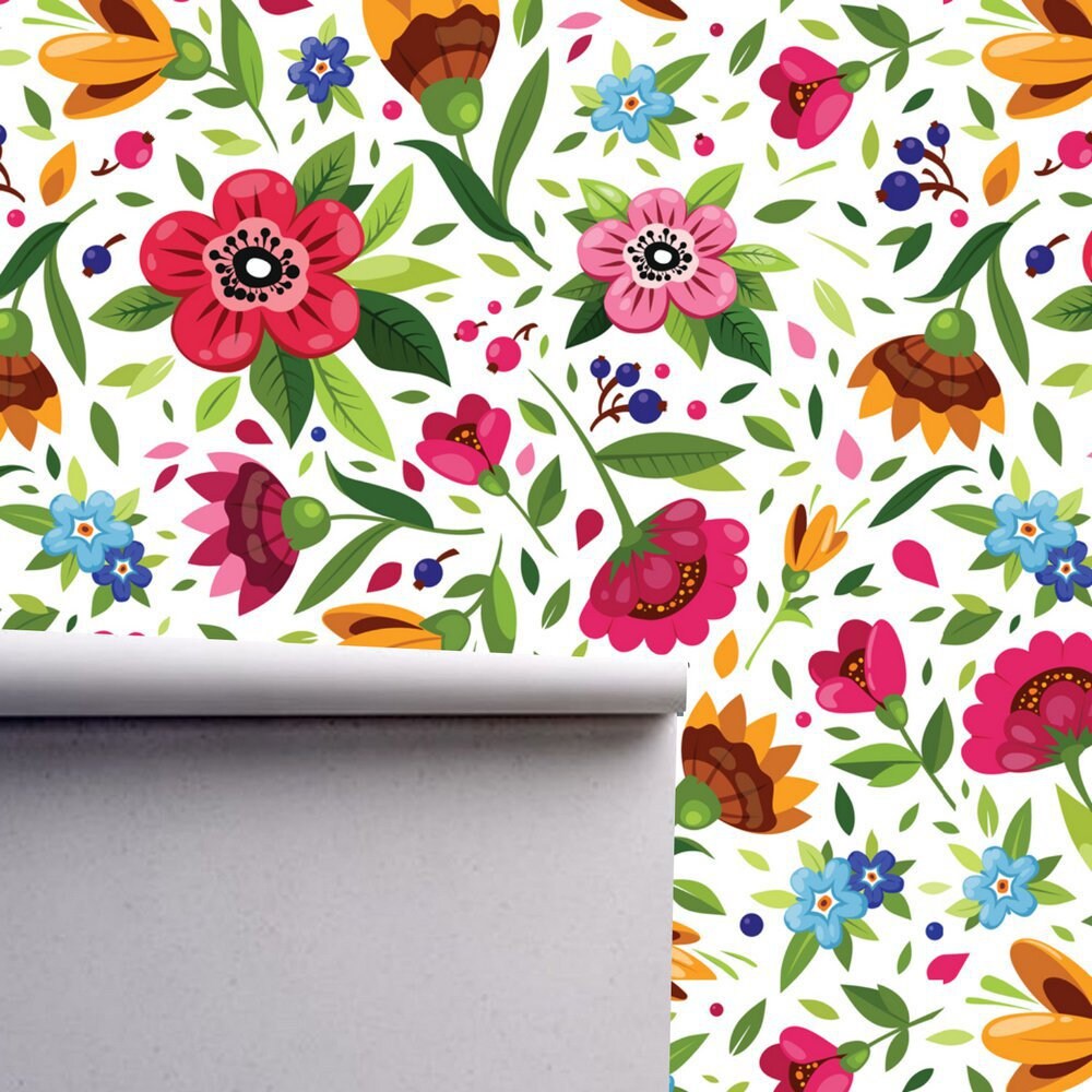 Colorful Floral Watercolor Wallpaper Traditional Non woven or | Etsy