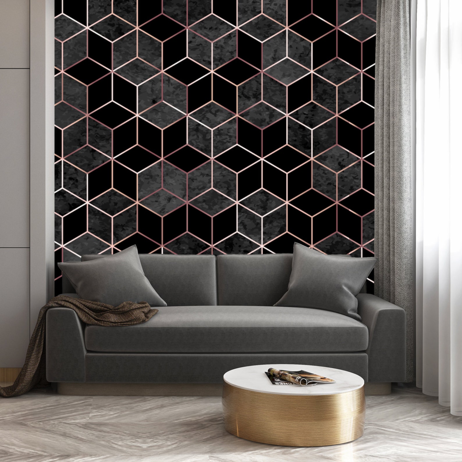 Geometric Art Deco Gray Black Wallpaper Monochrome Embossed | Etsy