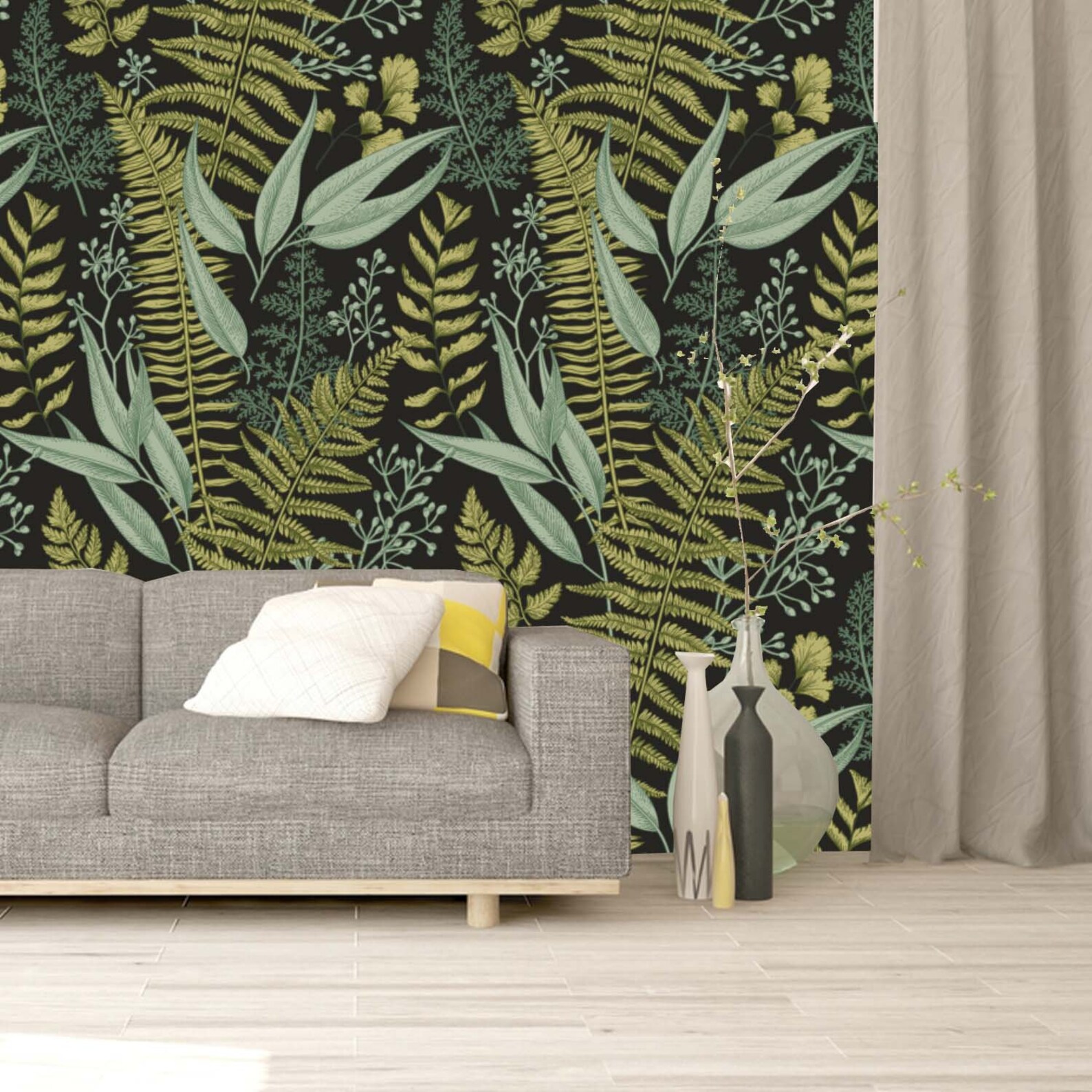 Botanical Fern Green Wallpaper Mural Traditional Non-pasted - Etsy