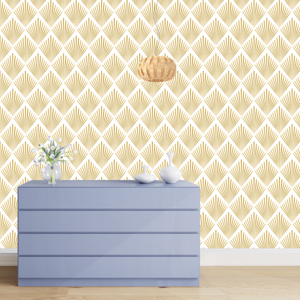 Geometric Art Deco White Gold Wallpaper Monochrome Embossed | Etsy