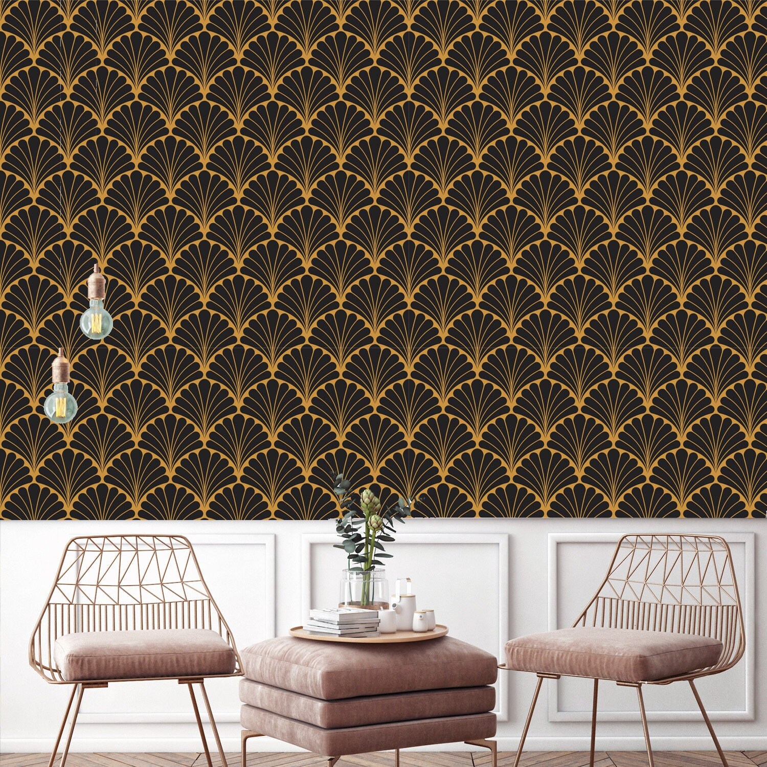 Buy Black and Gold Art Deco Wallpaper Reusable Wallpaper Peel and Online in  India  Etsy