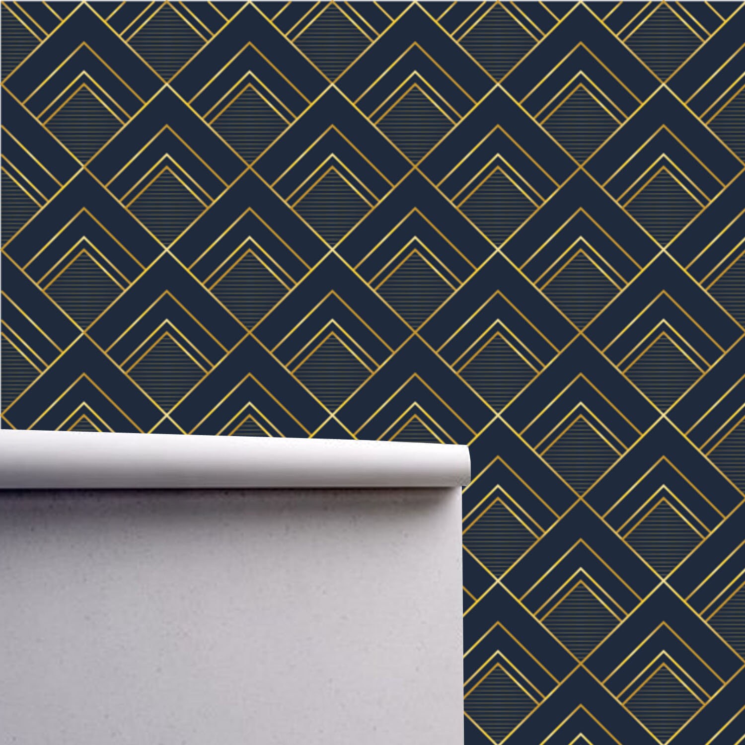 Geometric Art Deco Gray Blue Wallpaper Monochrome Embossed Etsy