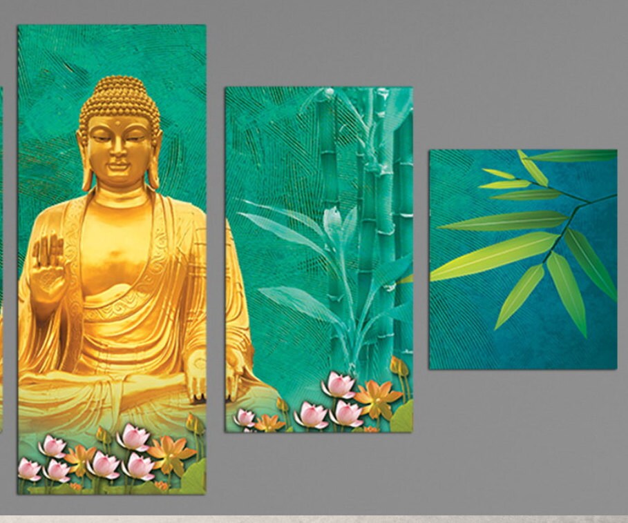 Large Wall Art of Golden Buddha on Green Background Spiritual Etsy UK