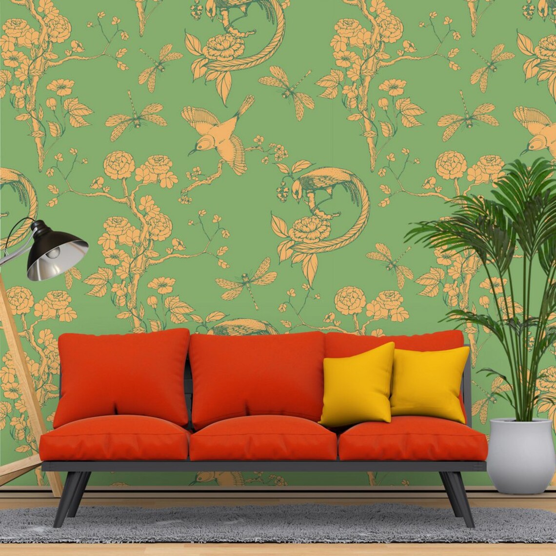 Vintage Green Boho Wallpaper Textured Traditional or Peel and | Etsy