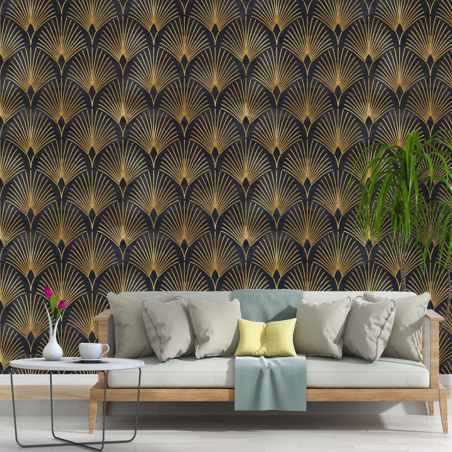 Geometric Art Dark Grey Gold Wallpaper Monochrome Embossed Etsy
