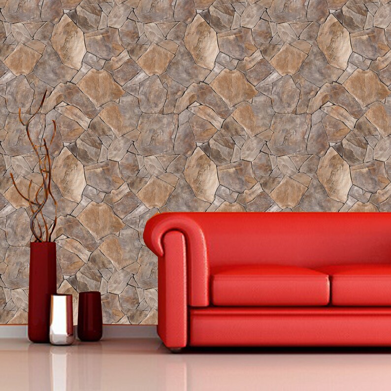 3D Stone wallpaper mural with brown /& gray rock brick wall Rock wall Wall covering Wall decor Self adhesive Prepasted Removable Peel stick