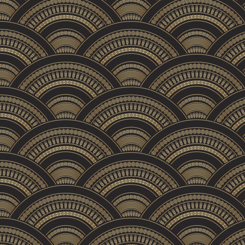 Geometric Art Deco Wallpaper in Black & Gold Removable Self Etsy