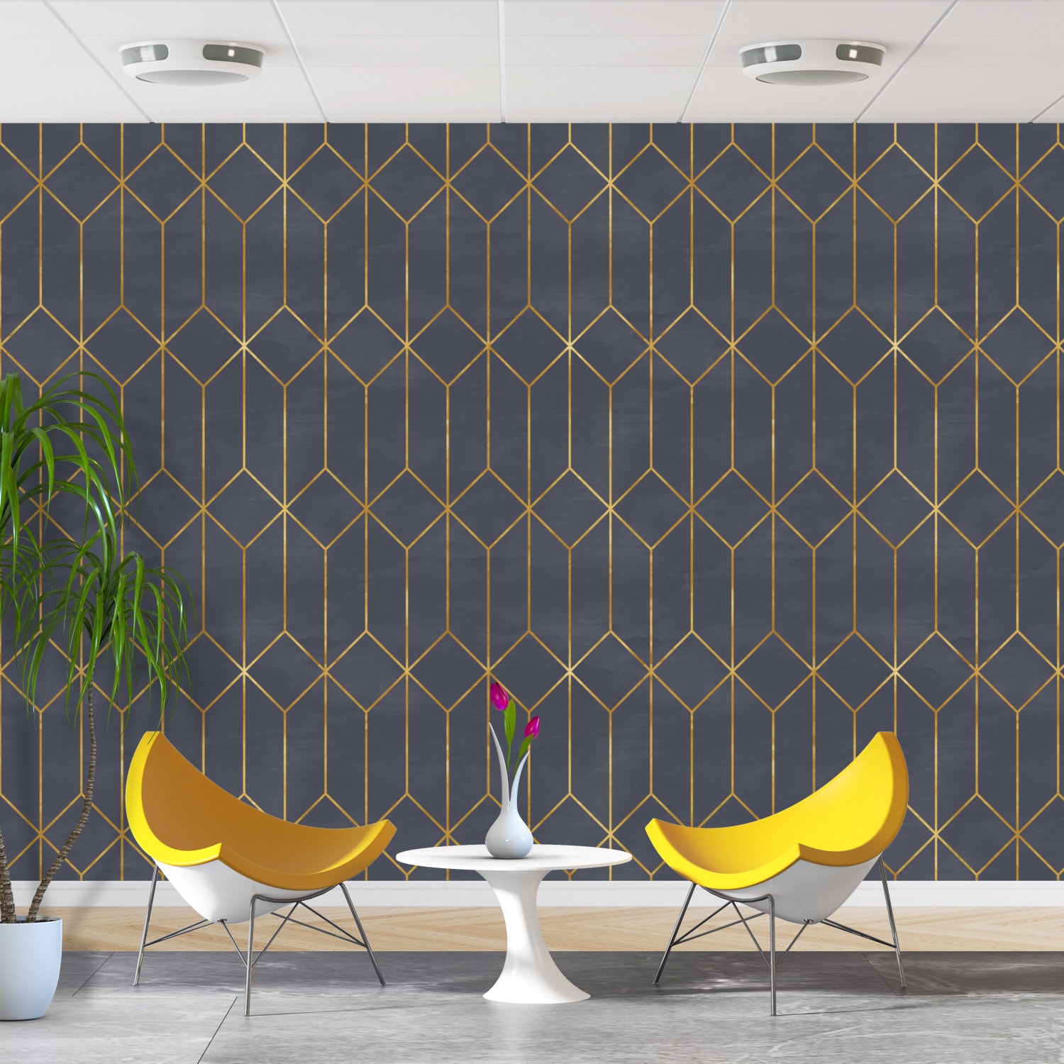 Geometric Art Deco Gray Gold Wallpaper Monochrome Embossed Etsy