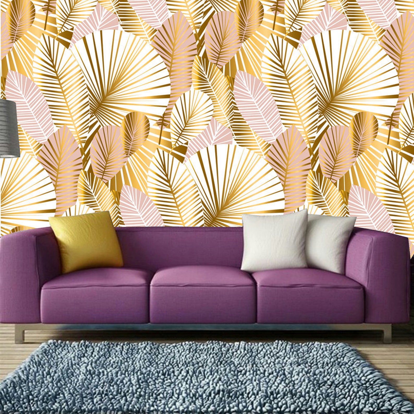 Rose Gold Tropical Palm Leaf Wallpaper Traditional or Etsy