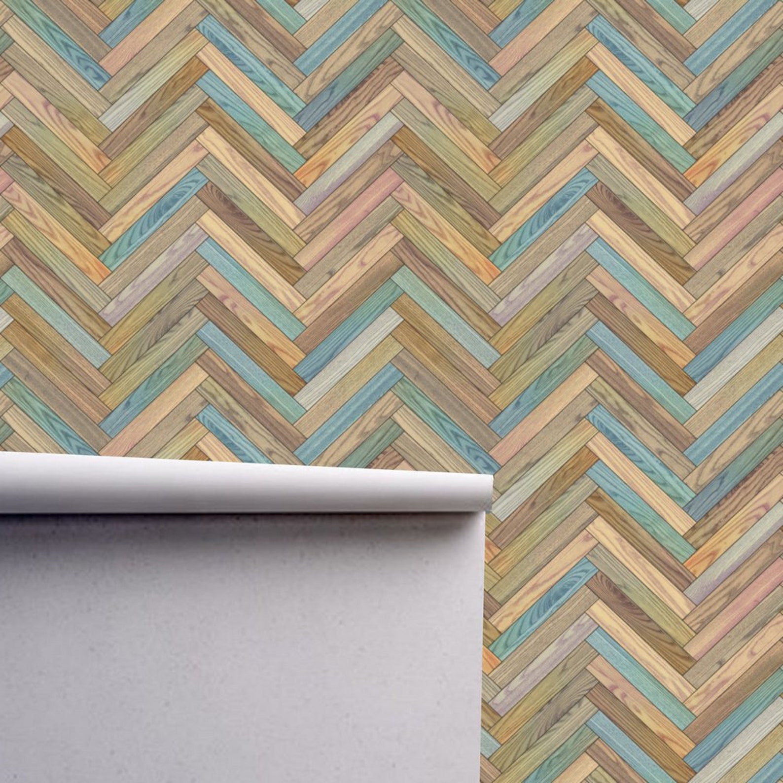 Herringbone Colorful Chevron Wallpaper Faux Wood Wallpaper - Etsy