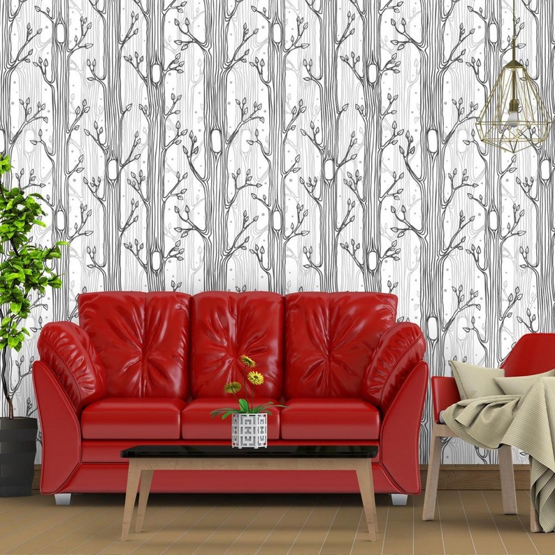 Nursery Decor Birch Trees Wallpaper Traditional or Removable Etsy