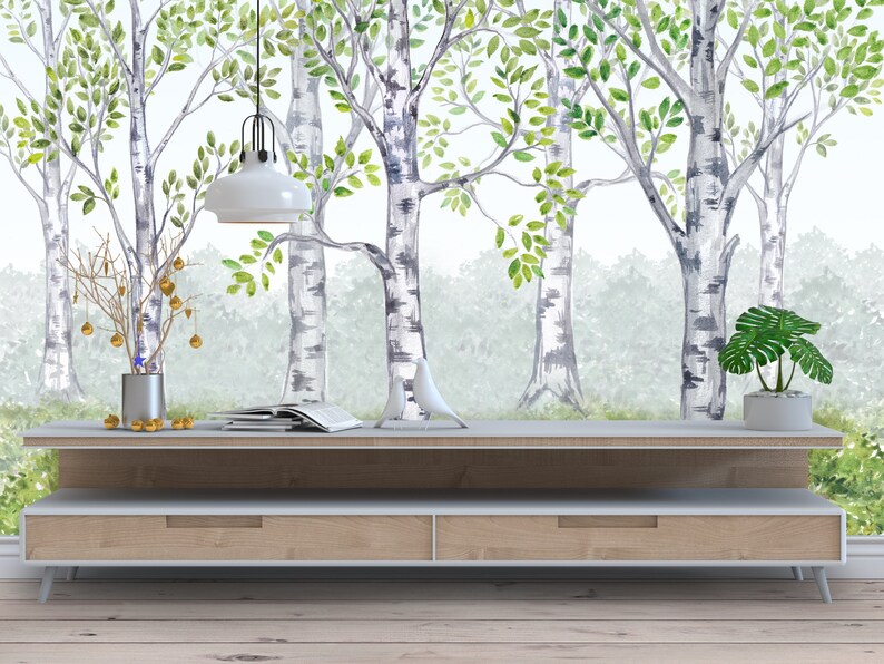 Birch Tree Nursery Decor Wallpaper Traditional or Removable Etsy