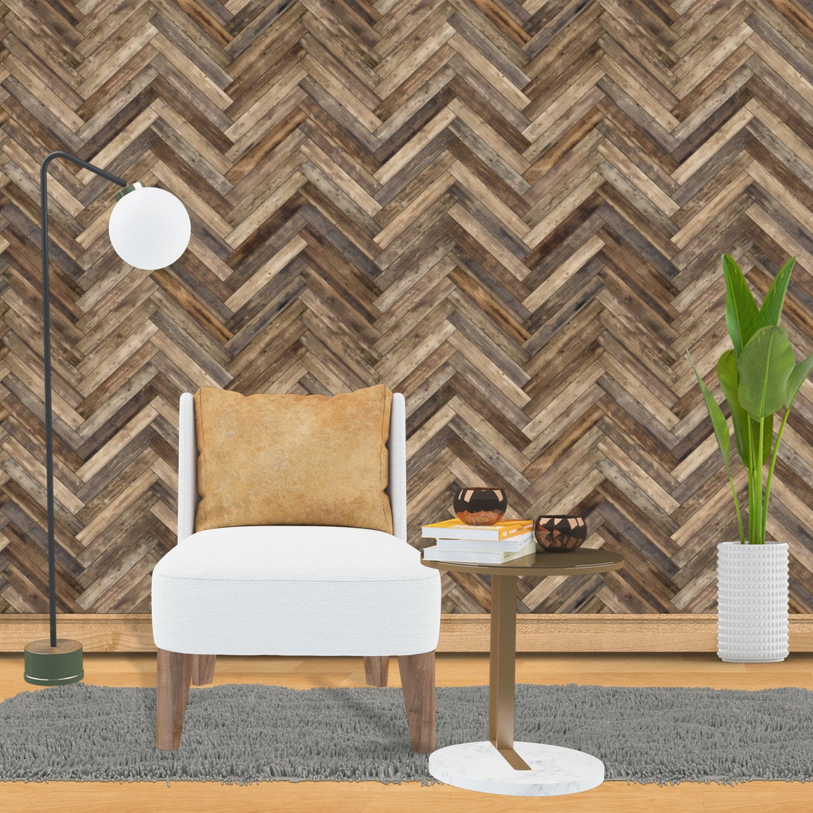 Herringbone Shiplap Chevron Wallpaper Wood Plank Texture | Etsy