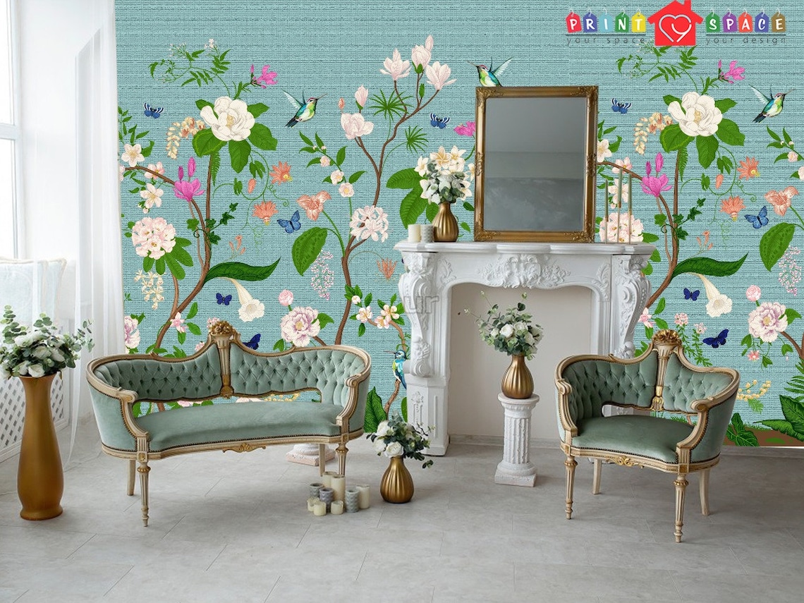 Beautiful Blue Chinoiserie Wallpaper Traditional Non woven or | Etsy
