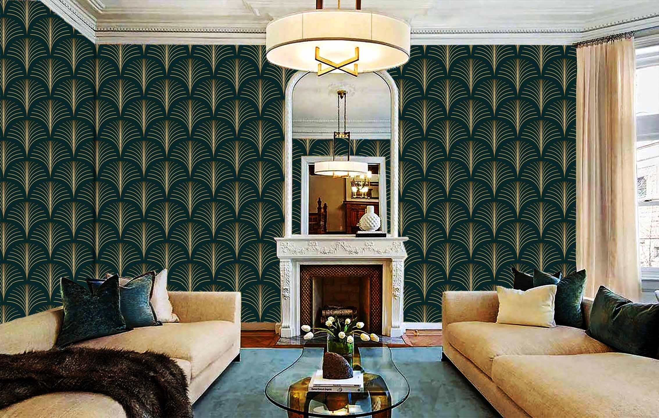 Green Gold Geometric Art Deco Wallpaper Traditional Non Woven - Etsy UK
