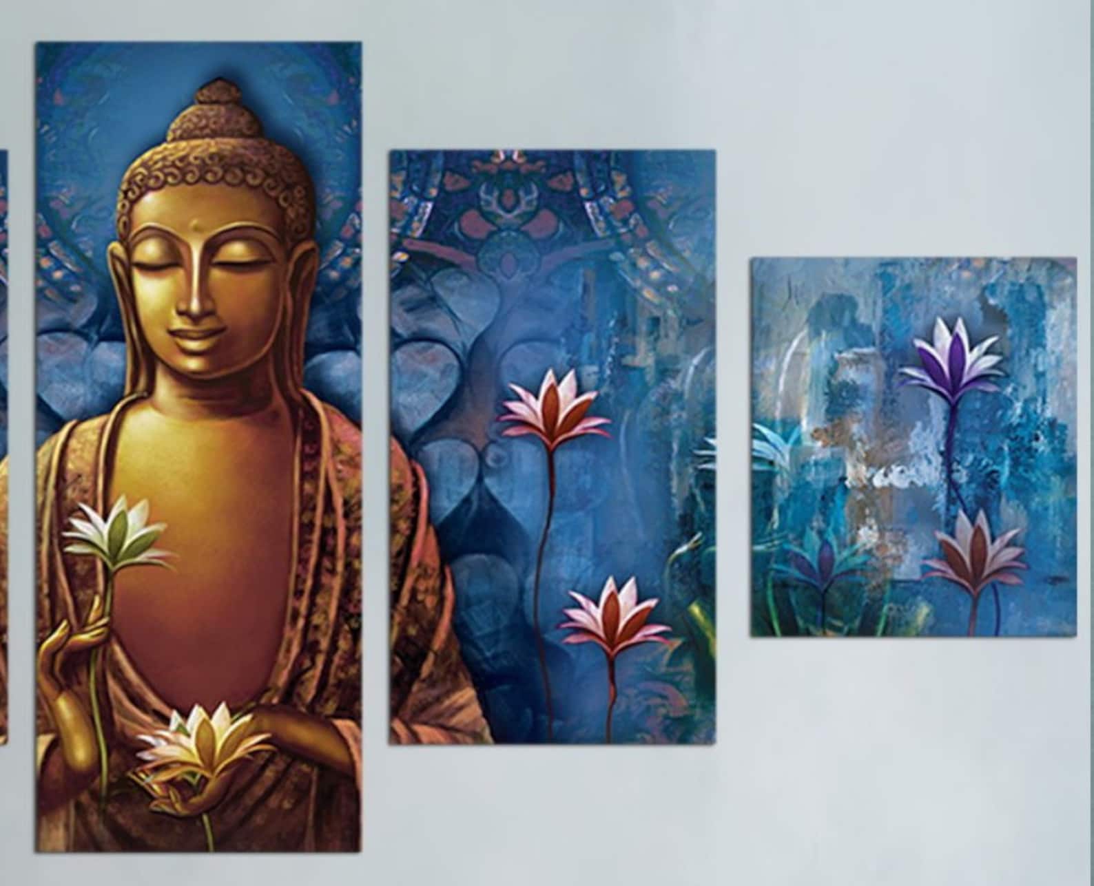 Buy Bronze Gautam Buddha Large Wall Art 5 Piece Canvas Bedroom Online