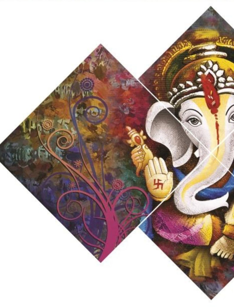 Large 4 Panel Ganesha Wall Art Lord Ganesha Hindu Meditation Etsy