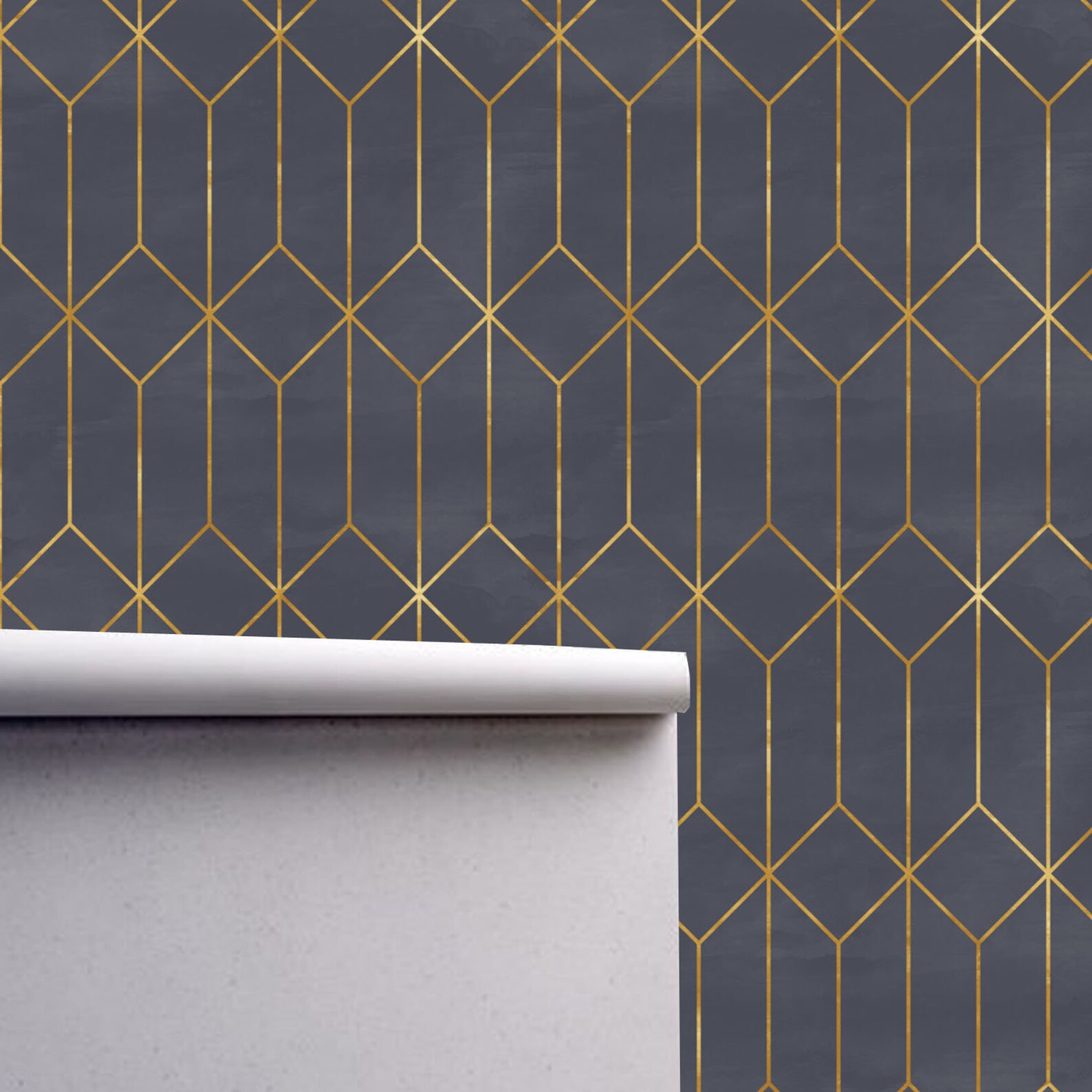 Geometric Art Deco Gray Gold Wallpaper Monochrome Embossed Etsy