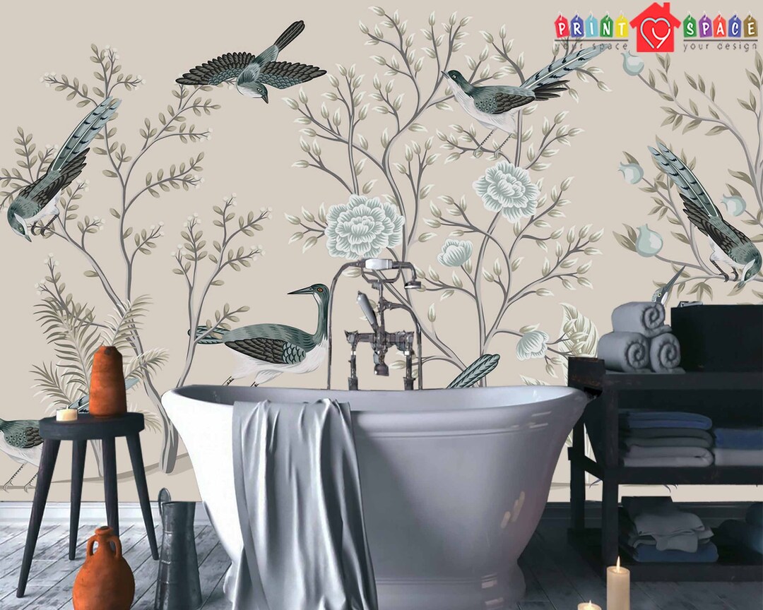 Chinoiserie vintage Garden Tree oiseaux grue florale Papier - Etsy France