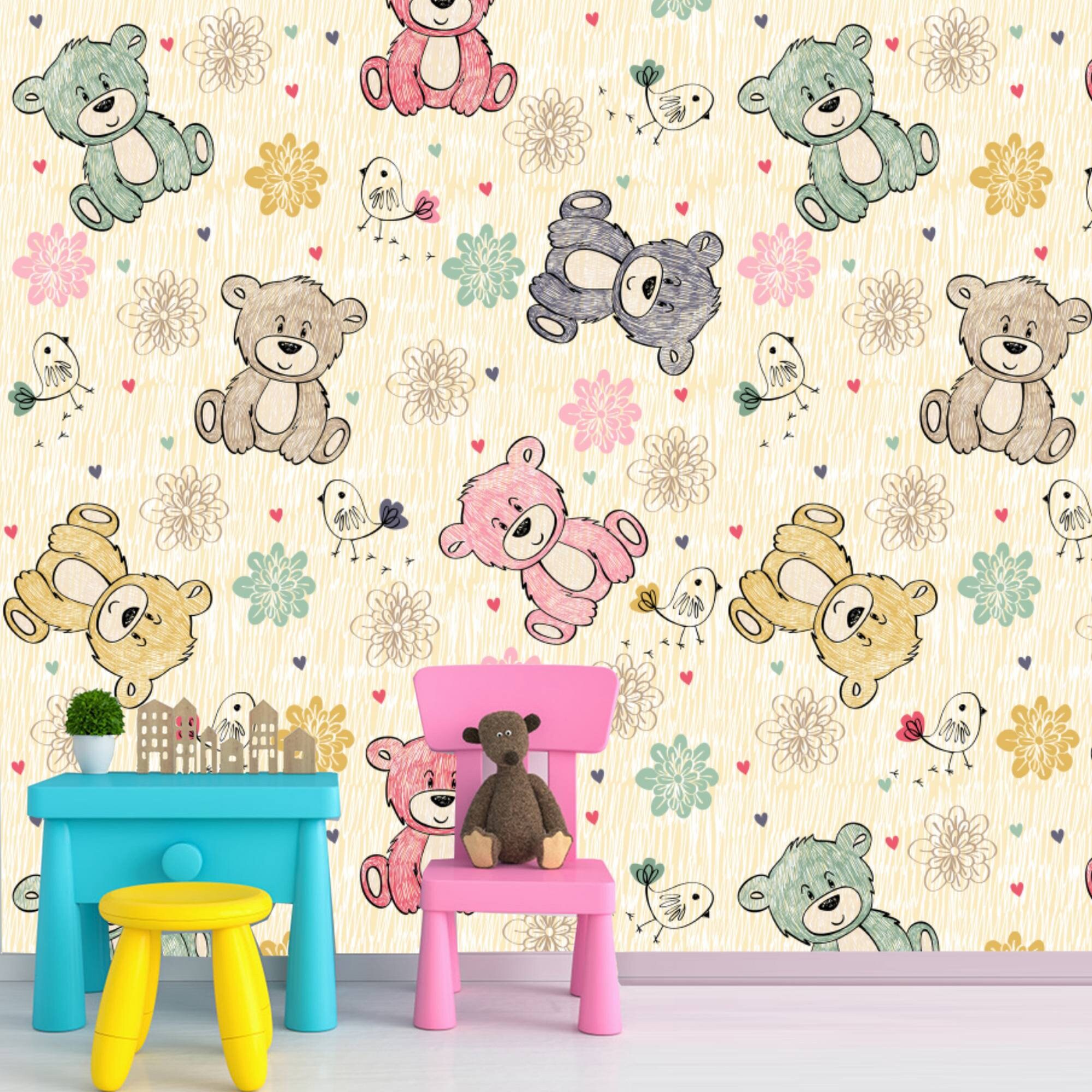 Colorful Teddies Baby Room Wallpaper Traditional or Removable Etsy