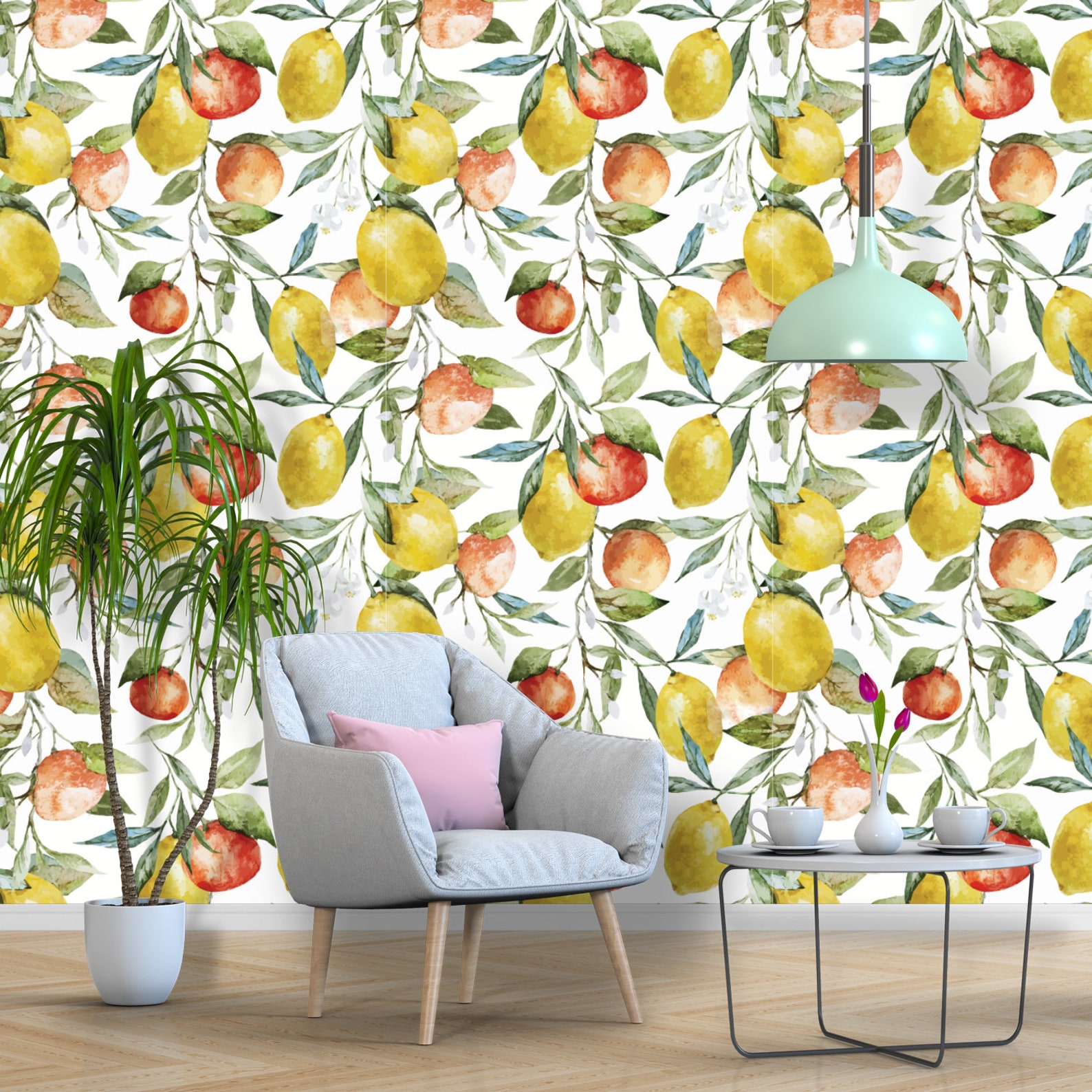 Citrus Fruit Lemon Tree Wallpaper Removable Peel Stick or | Etsy