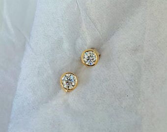Moissanite Round 4 MM Stud Earrings : Yellow Gold Over Sterling Silver