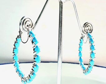 Sleeping Beauty Turquoise Hoop Earrings: Platinum Over Sterling Silver