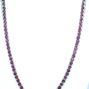 Pink Rhodolite Garnet Tennis Necklace platinum Over sterling Silver, Birthday Gift, Anniversary Gift, Girlfriend Gift, Raspberry Necklace