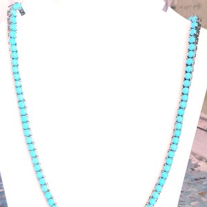 Sleeping Beauty Turquoise Round Tennis Necklace Platinum Over 925 Sterling Silver, Girlfriend Gift, Birthday Gift, Anniversary Gift
