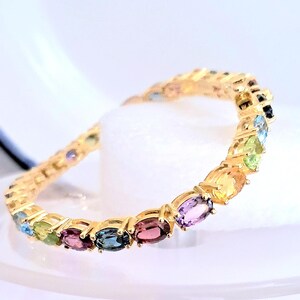 Multi Gemstone Tennis Bracelet : Yellow Gold Plated On Sterling Silver